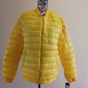 Guess Yellow Puffer Bomber Jacket - Bright Lightweight Coat